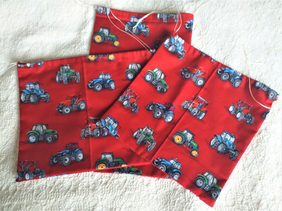 Pack of 3 Tractor Drawstring Gift Bags