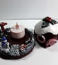 Handmade Polymer Clay Christmas Pudding Fairy House Tealight Holder (Pink) - Image 7