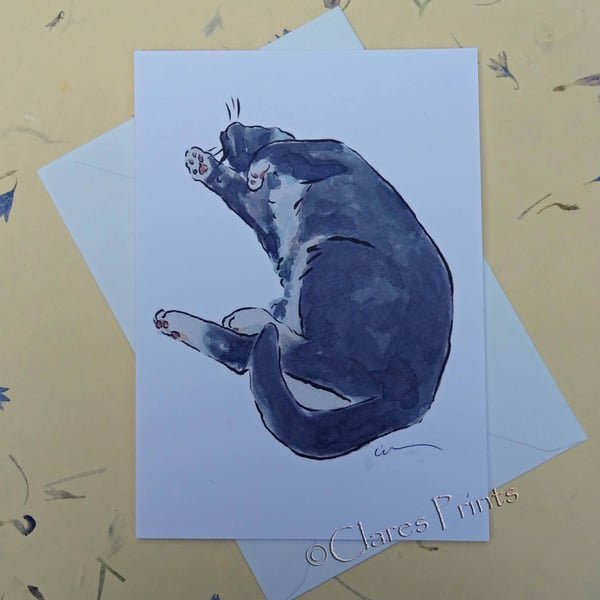 Tickle Me! Cat Blank Greeting Card From my Original Watercolour Painting