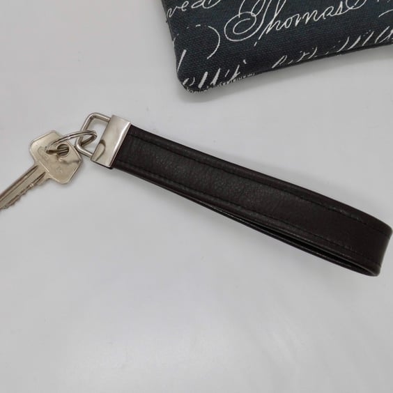Brown leather key ring wrist strap keyring brown upcycled leather
