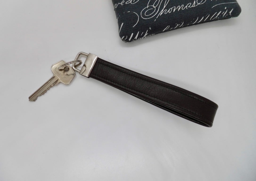 Brown leather key ring wrist strap keyring brown upcycled leather