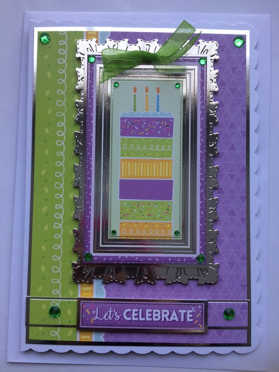 Birthday Card Let's Celebrate Birthday Tier Layer Cake Candles 3D Luxury