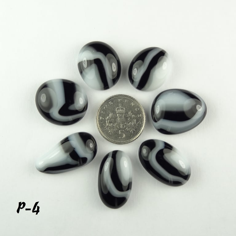 Fused glass cabochons flat backed perfect for jewellery making (P-4)