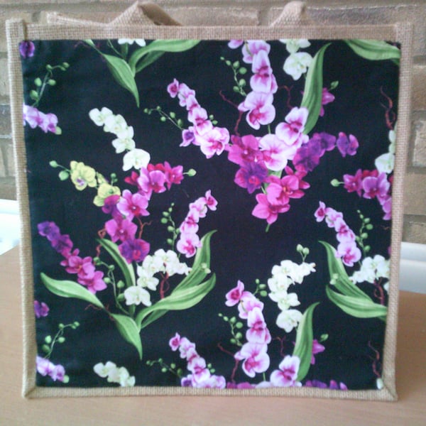 Medium Jute Bag with Orchids Pocket