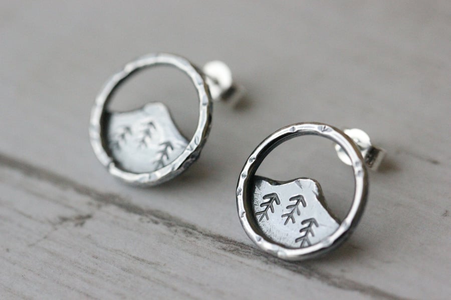Sterling silver mountain stud earrings - Made to order