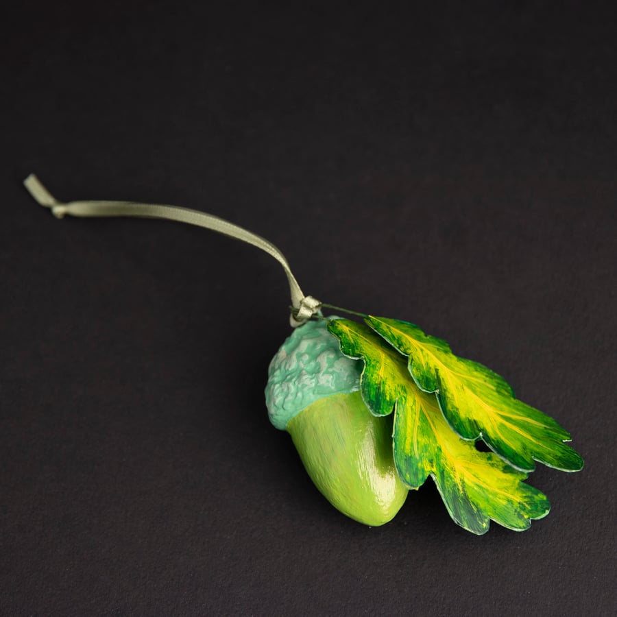Unique hand painted acorn ornament 