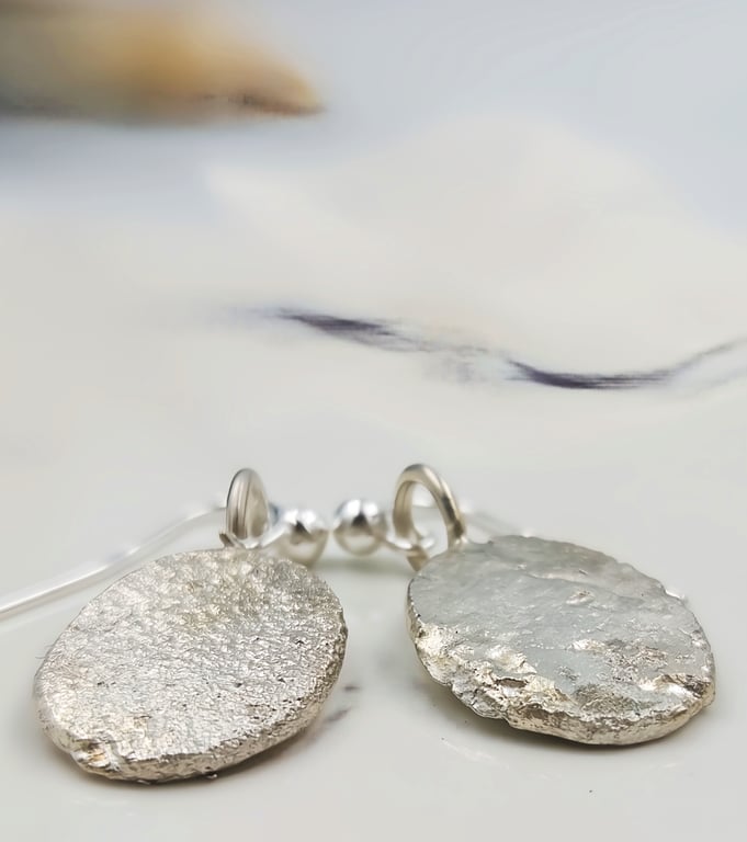 Hand Forged Sterling Silver Dangle Earrings – Molten Texture, Artisan Jewellery