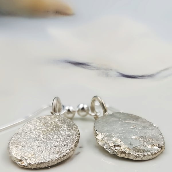 Hand Forged Sterling Silver Dangle Earrings – Molten Texture, Artisan Jewellery