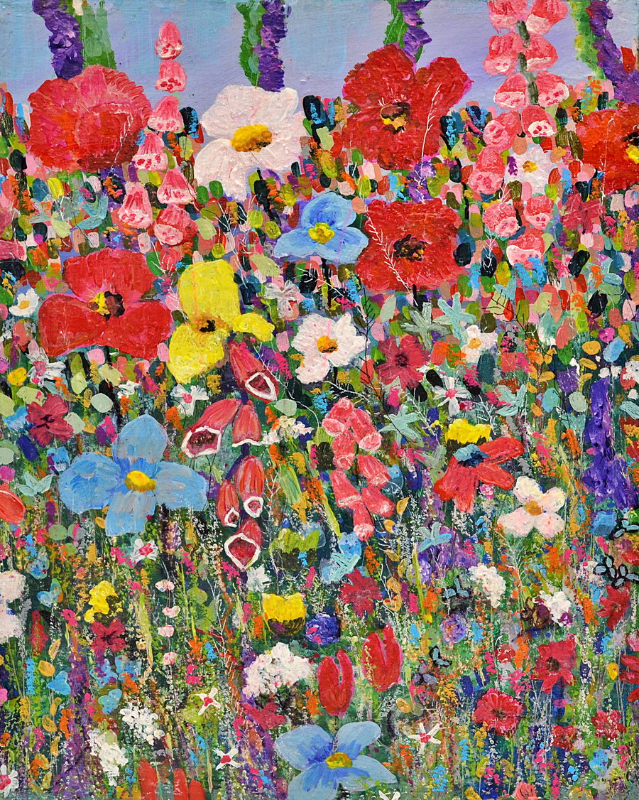 Original Painting of Colourful Wildflowers (Ready to Hang 10 x 8 inches)