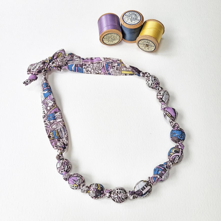 Lilac Liberty Map Print Fabric Necklace - Big Smoke C London Collection