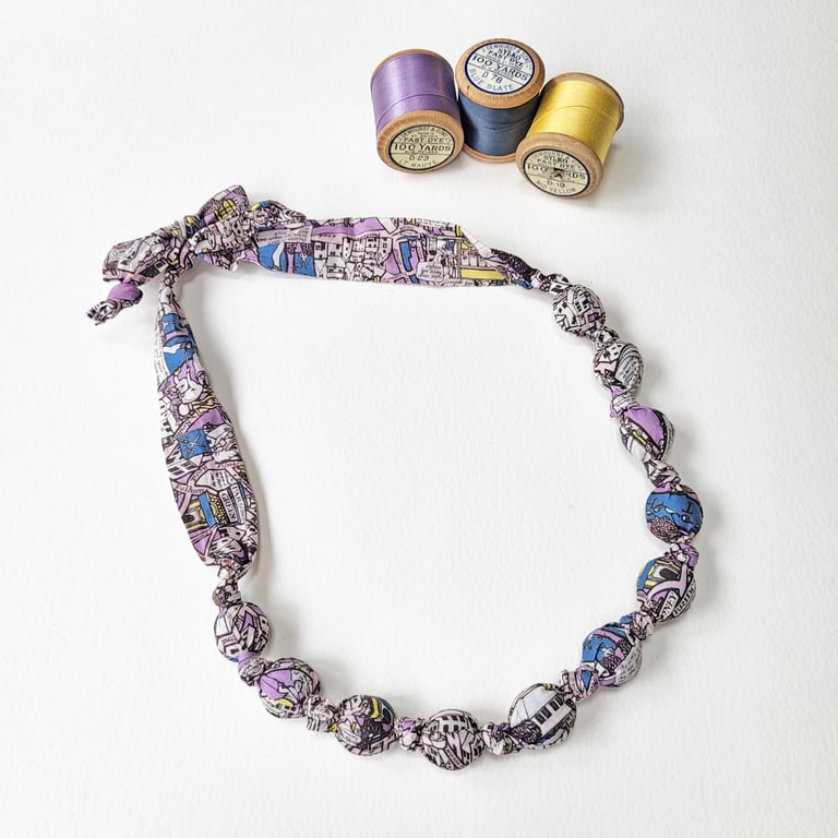 Lilac Liberty Map Print Fabric Necklace - Big Smoke C London Collection