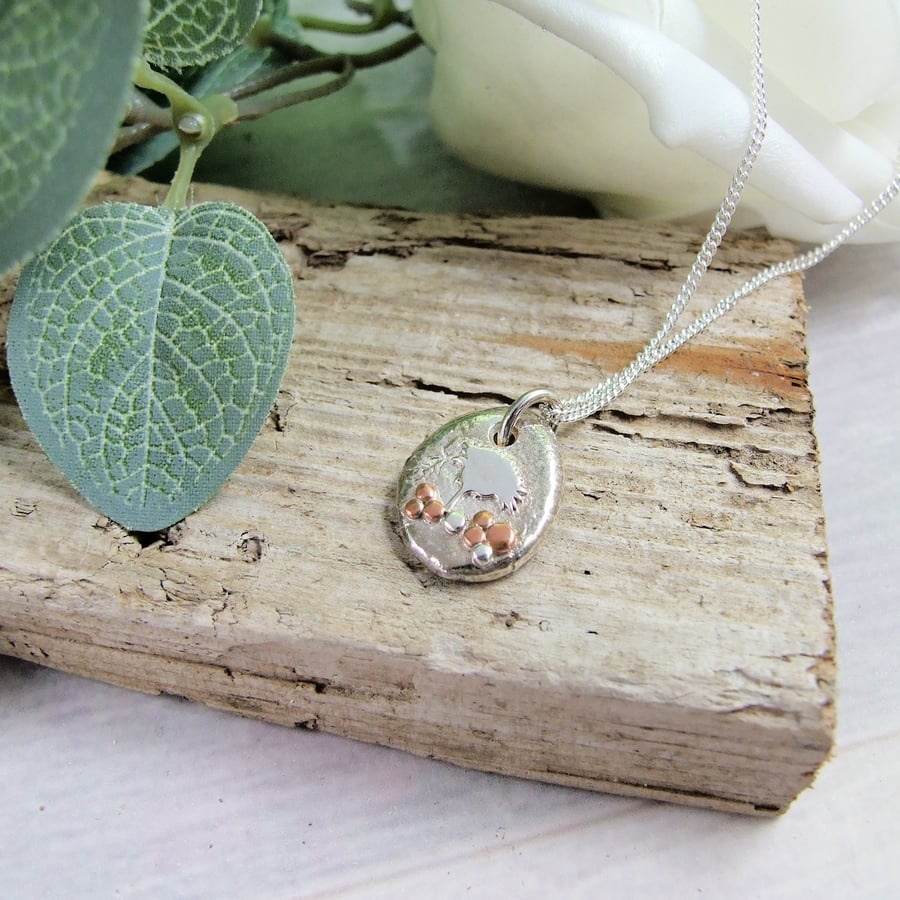 Silver Pebble Necklace with Thistle and Copper Accents