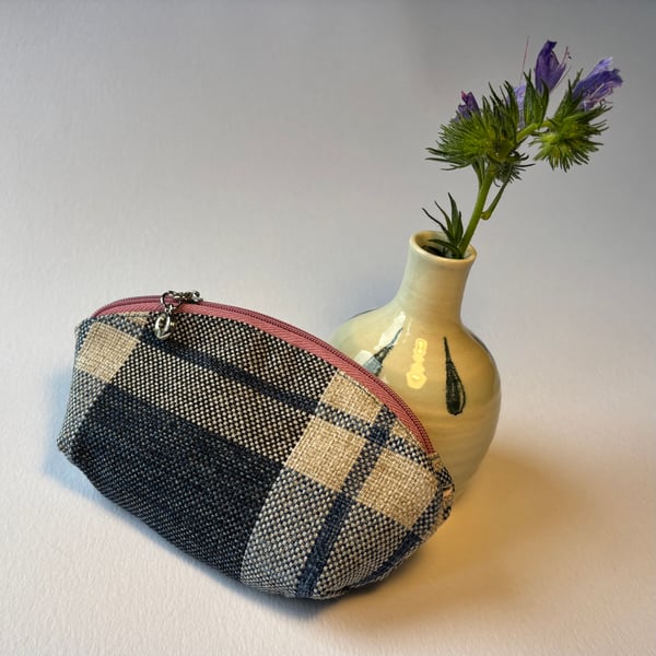 Blue check coin purse