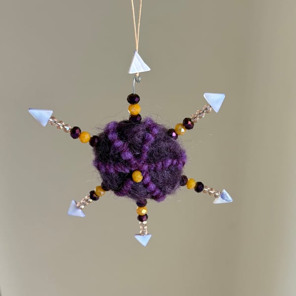 Felted Star Decoration - Purple and Gold