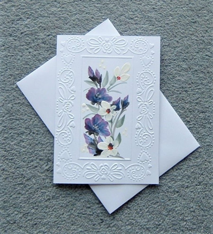 floral hand painted original art blank all occasion card ( ref F 198 )