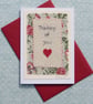 Thinking of You hand-stitched card with pretty fabric and applique heart - Image 4