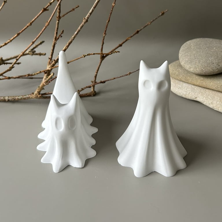 Handmade White Ghost Cats - Sitting or Standing - Halloween Decorations