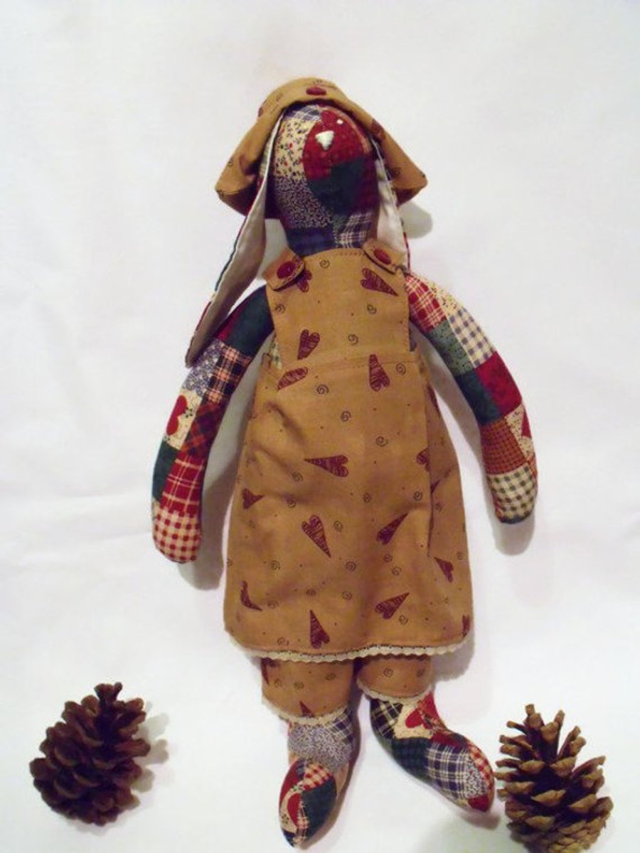 Tilda style faux patchwork bunny rabbit doll for display