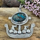 Viking Ship Hare Pendant with Chrysocolla 