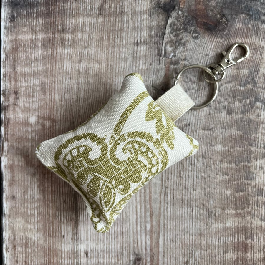 Green Floral Fabric Keyring with Clasp
