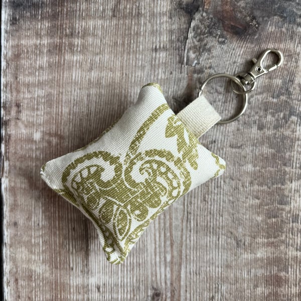 Green Floral Fabric Keyring with Clasp
