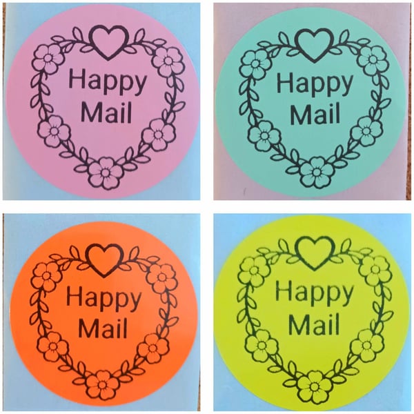 60 'Happy Mail Heart' Thermal Printed Stickers (Floral Heart mix)