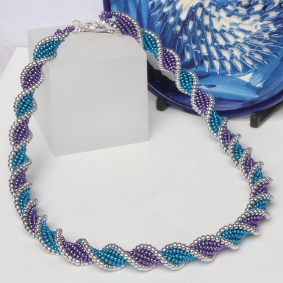 Purple and Teal Spiral Rope Necklace