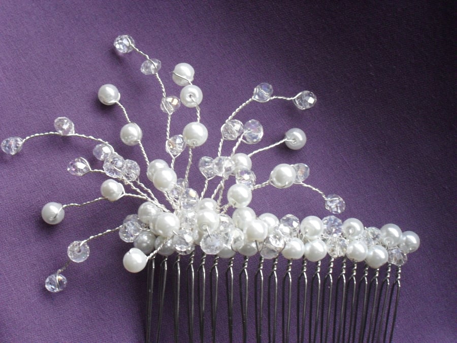 Glass Pearl and Crystal Hair Comb HC024