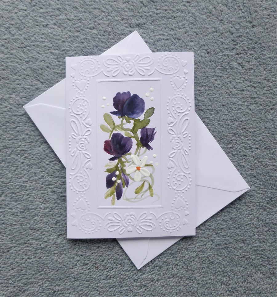 hand painted floral greetings card ( ref F 287 )