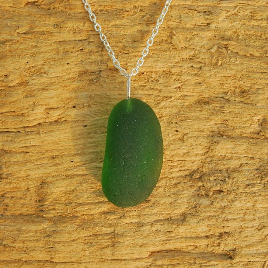 Dark green sea glass pendant