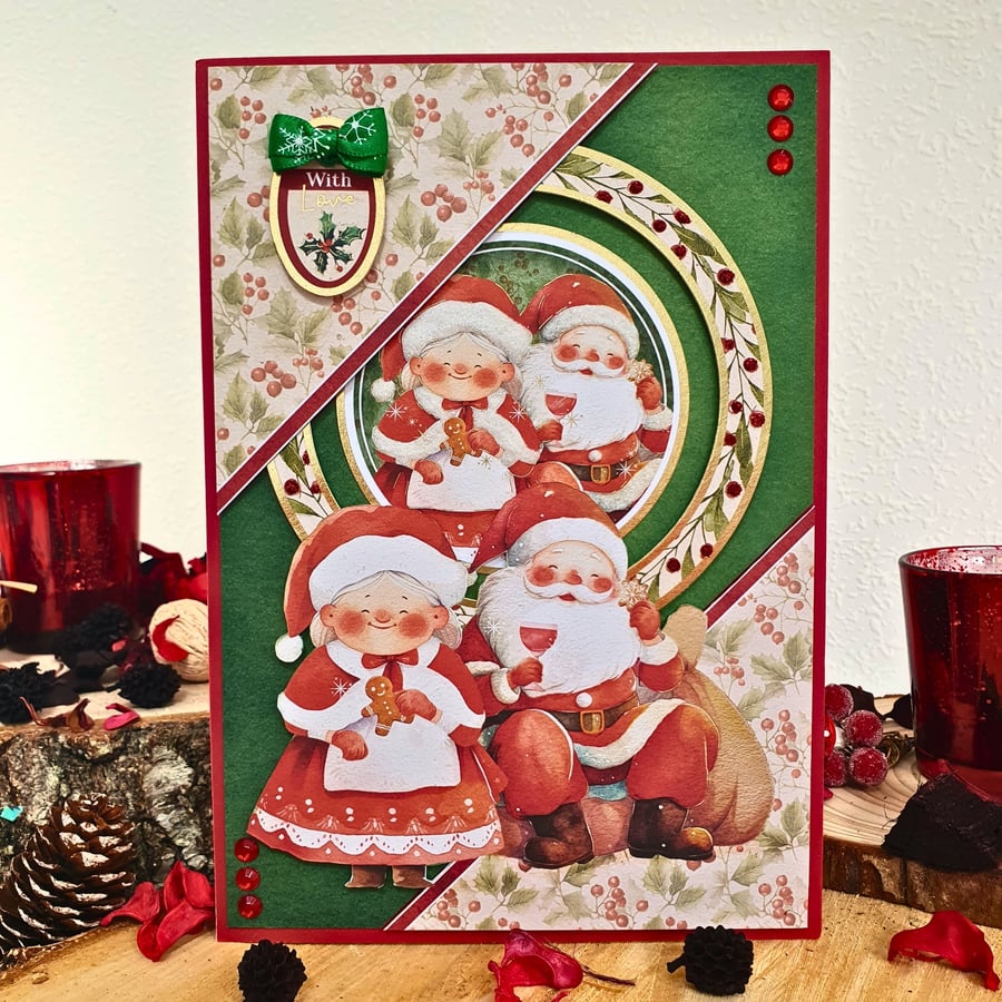 Christmas Card With Santa Claus & Mrs Claus, Father Christmas Handmade Card