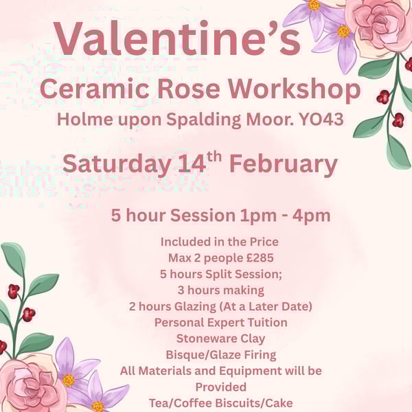 Valentine's Ceramic Rose Afternoon Workshop. 1pm-4pm