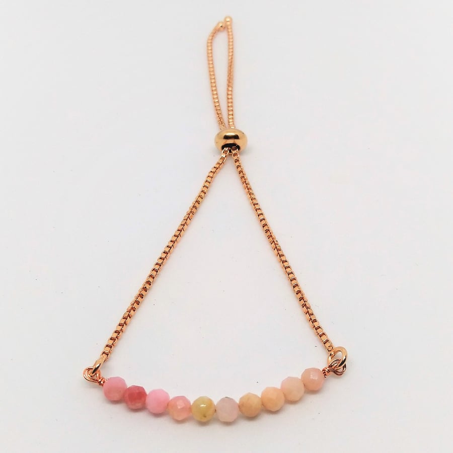 Natural Peruvian Pink Opal Rosegold Plated Chain Slider Bracelet