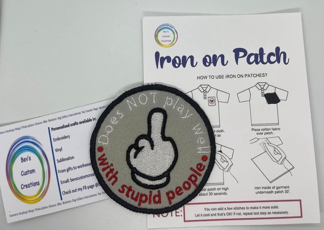 Does not Play Well, Embroidered Iron on Patch