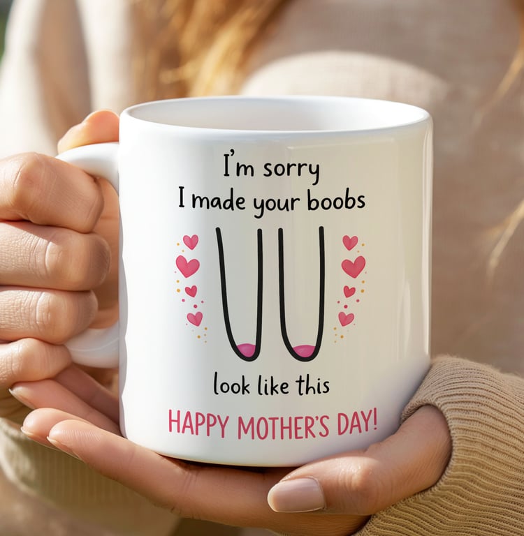 Rude Funny Mothers Day Mug – Sorry I Made Your Boobs Look Like This