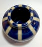 COBALT BLUE AND BUFF STRIPED STONEWARE CERAMIC POT - Image 4