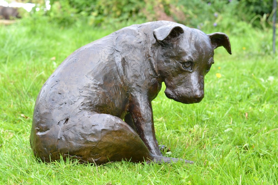 Sitting Staffie Dog Statue Large Bronze Resin Garden Sculpture