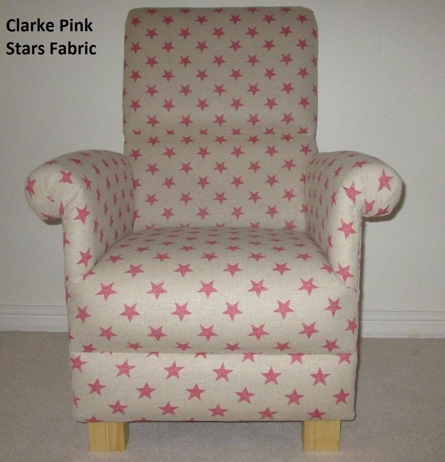 Clarke Pink Stars Fabric Adult Chair Nursery Armchair Beige Shabby Chic New