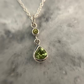 Green tourmaline and green topaz pendant set in silver 