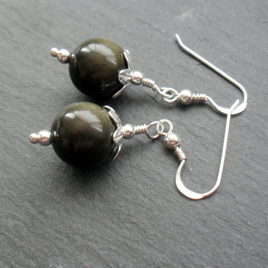 Golden Obsidian Sterling Silver Earrings 