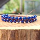 Lapis Lazuli Beaded Macrame Bracelet - Adjustable Gemstone Bracelet 