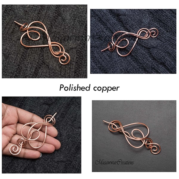 Knitted shawl pin,copper, antique copper,Silver shawl pin,silver wire scarf pin,