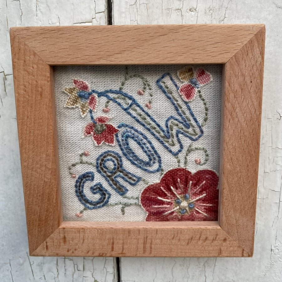 ‘Grow 3’ Hand Embroidered Picture, Framed