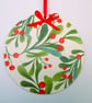 Christmas mistletoe berries wood decoupage hanging decoration - Image 1
