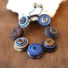 Chocolate and Blue colour story - Vintage Button Handmade Adjustable Bracelet 