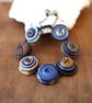 Chocolate and Blue colour story - Vintage Button Handmade Adjustable Bracelet 