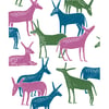 Wandering Donkeys A3 poster-print (green & pink & blue)