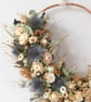 Blue thistle, Eucalyptus and white strawflower festive winter wreath - Image 4