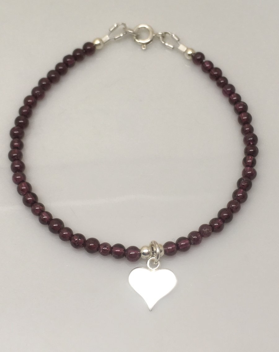 Red Garnet Heart Charm Bracelet