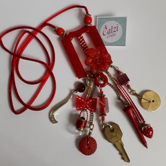 Upcycled Red Vintage Buckle Necklace 